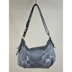 Coach Mia Signature Lurex Shoulder Bag Gray Silver Metallic Y2K Purse 15752